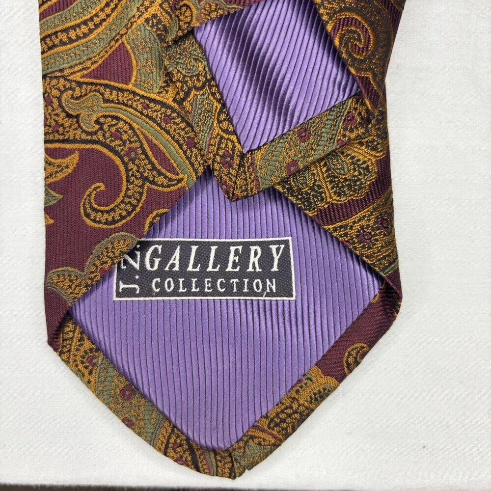 J.Z.Gallery Collection All Silk Burgundy Gold Paisley Tie Mens Lancaster Necktie